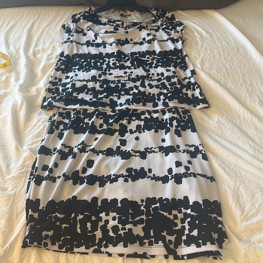 212 Collection, black and white 2 pc dress. Top is large and skirt is XL.